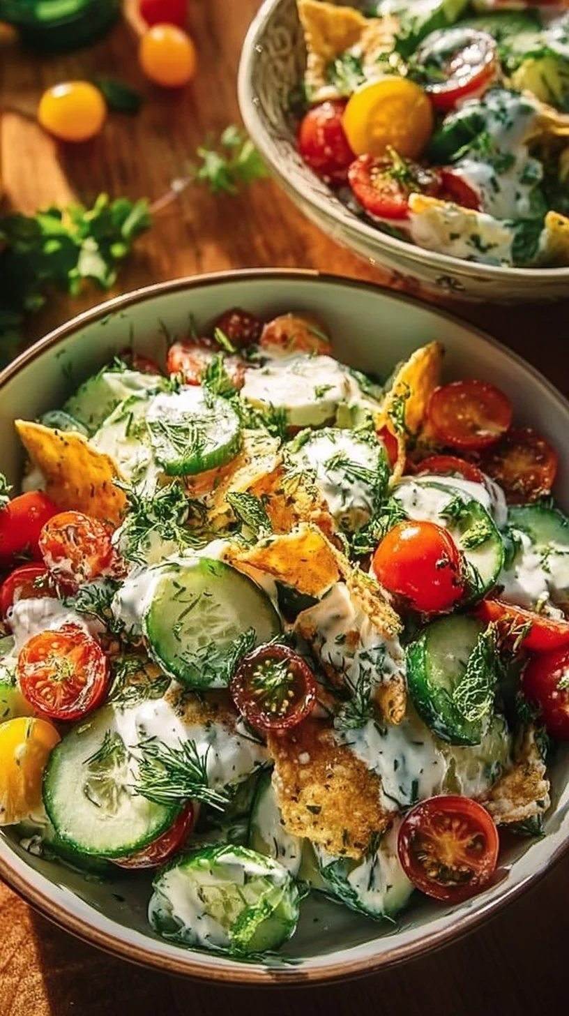 Delicious Cucumber Ranch Salad with fresh ingredients and ranch dressing.