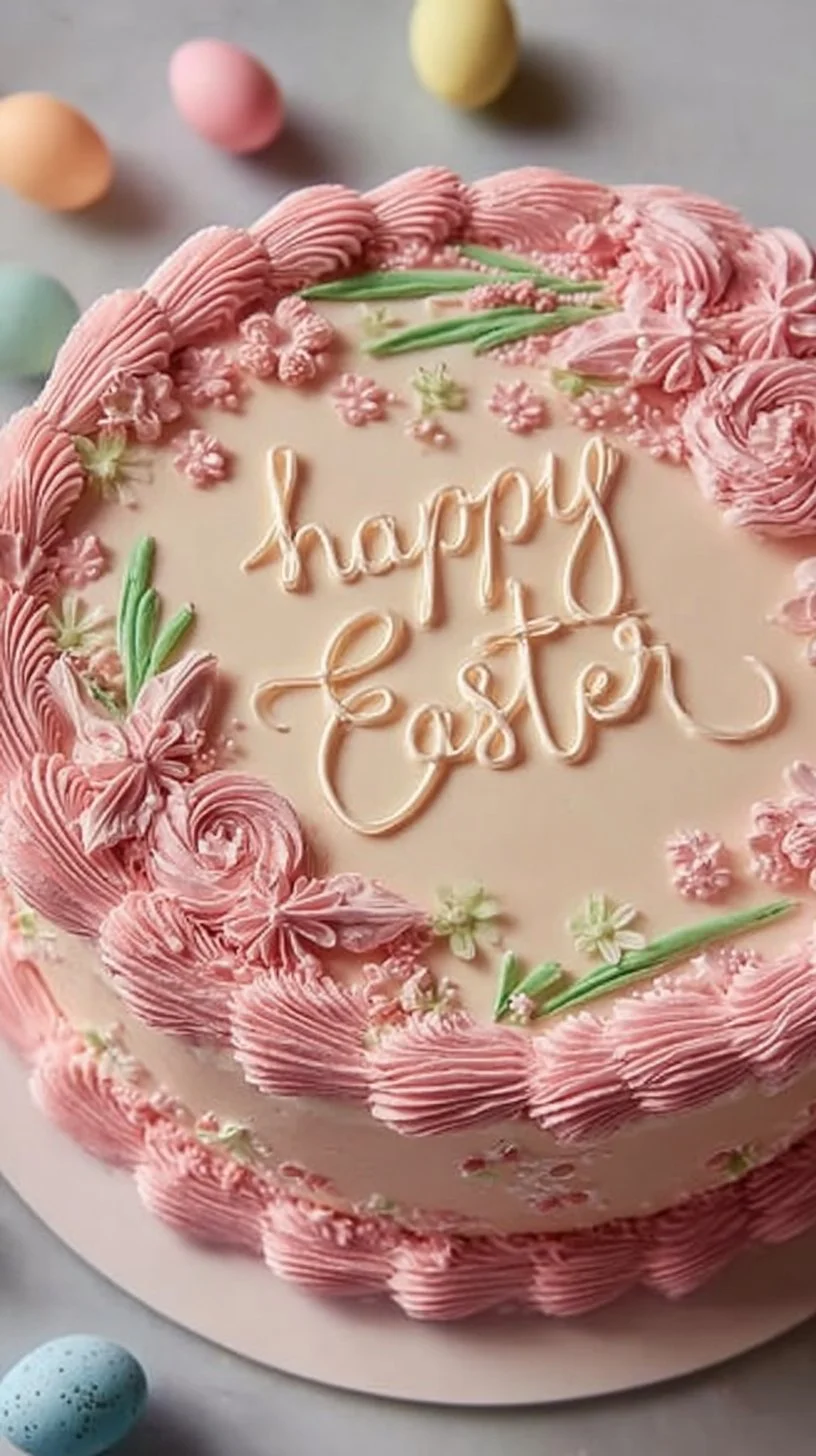 A beautifully decorated Dreamy Butter Cream Easter Cake with pastel colors and festive designs.
