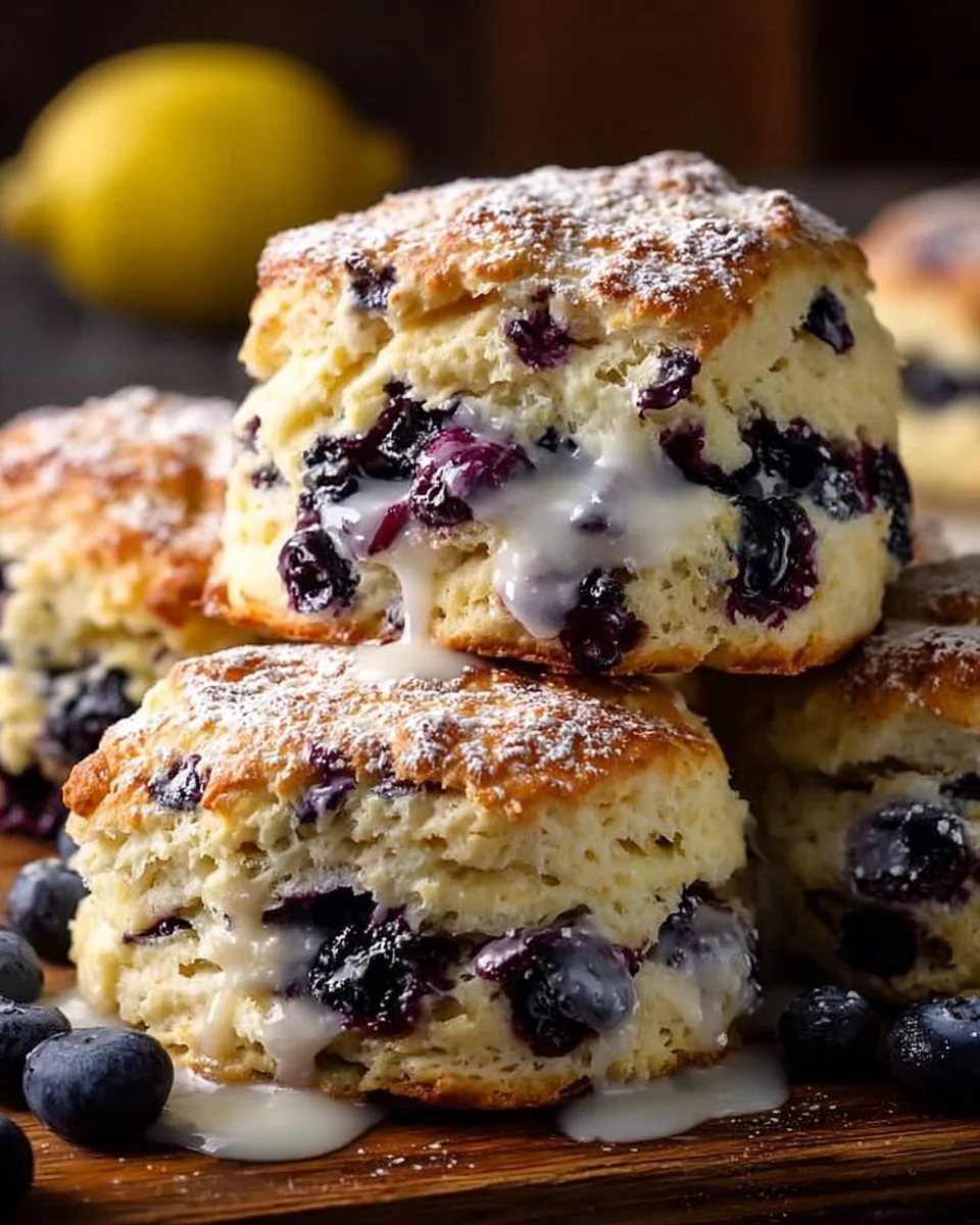 Flaky Blueberry Biscuits with Lemon Glaze
