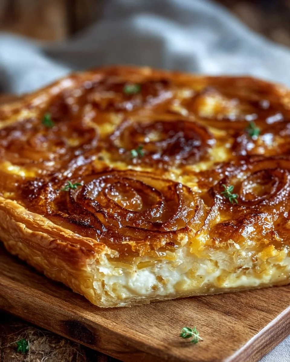 Golden Caramelized Onion & Gruyère Puff Pastry Tart is delightful!