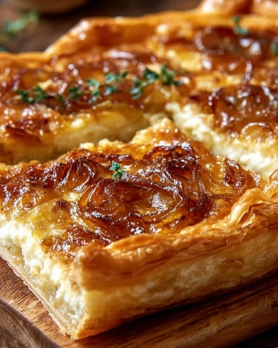 Golden Caramelized Onion & Gruyère Puff Pastry Tart is delightful!