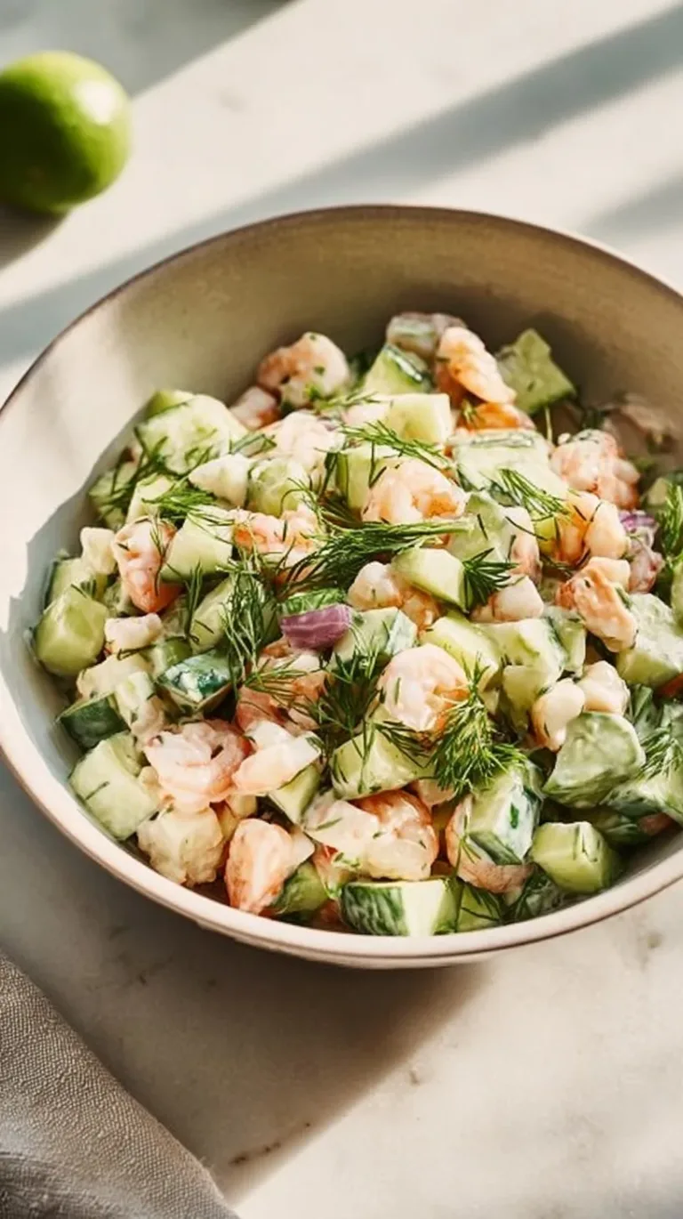 Healthy cucumber shrimp salad with fresh ingredients.