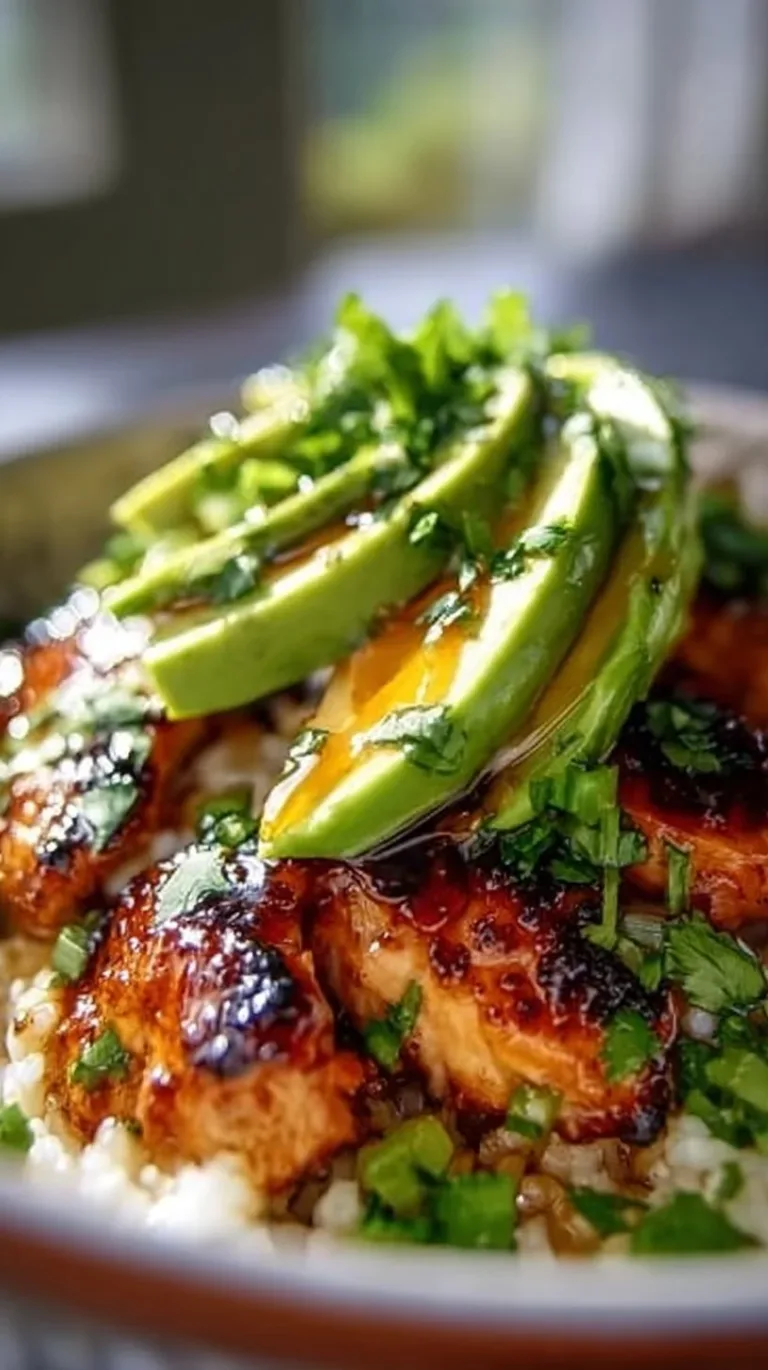Honey Lime Chicken and Avocado Rice Stack meal prep dish