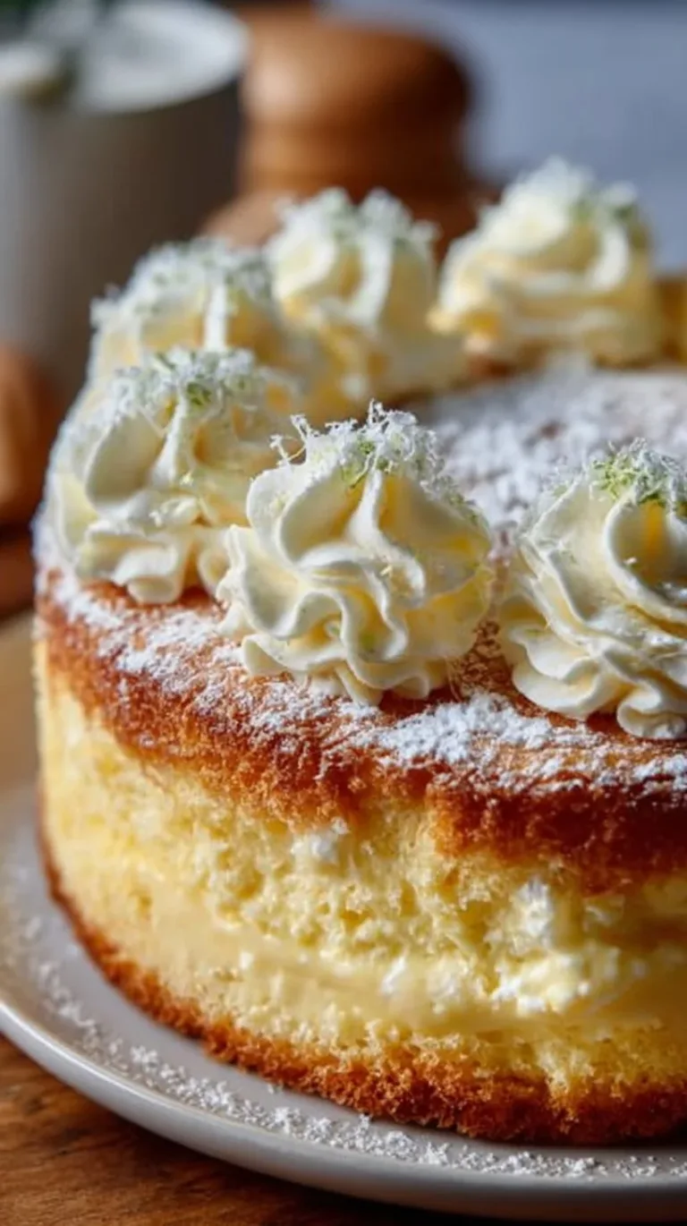 Lemon Cloud Cake topped with zest and whipped cream perfect for spring celebrations