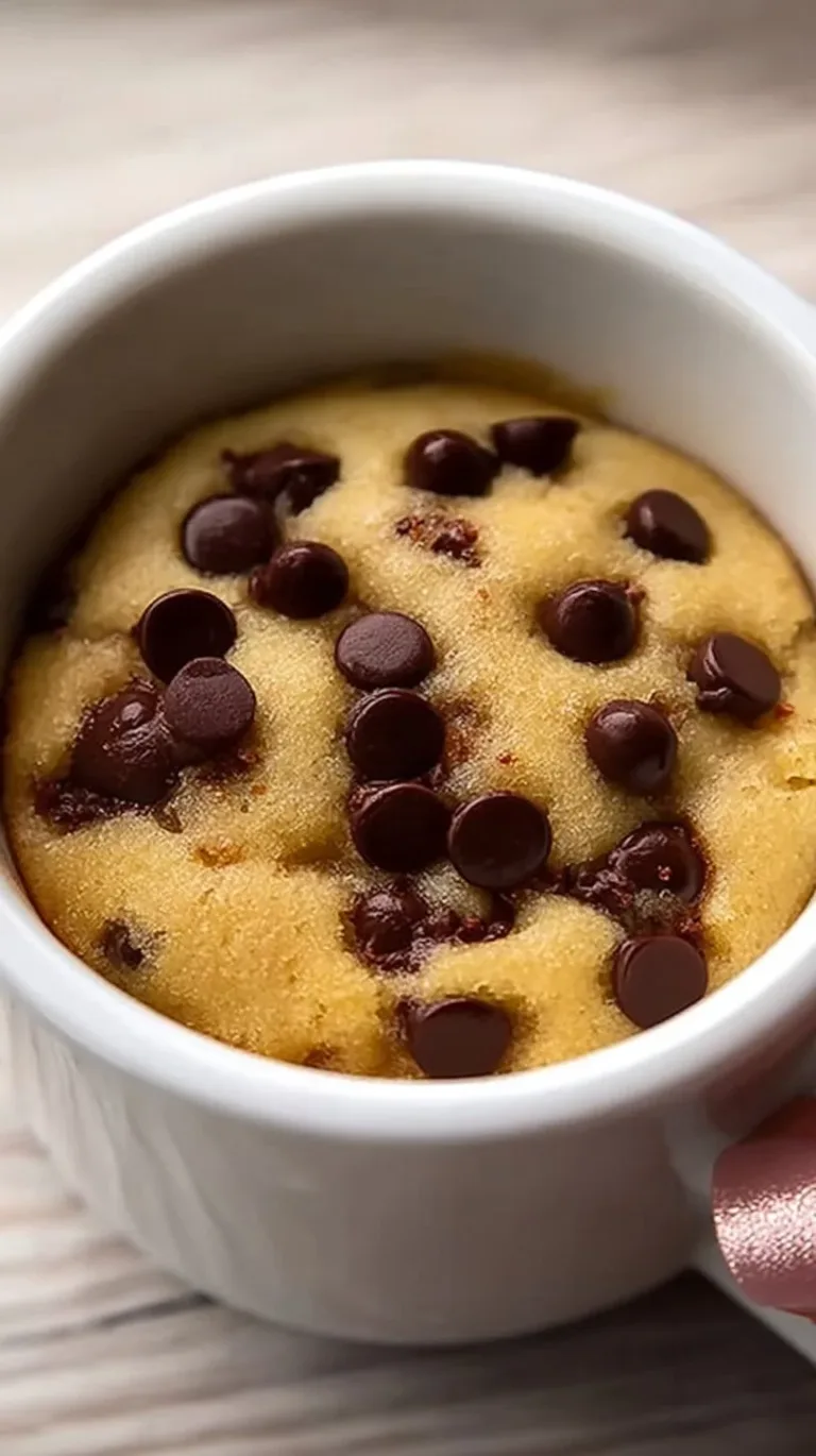 Microwave chocolate chip mug cookie ready to eat