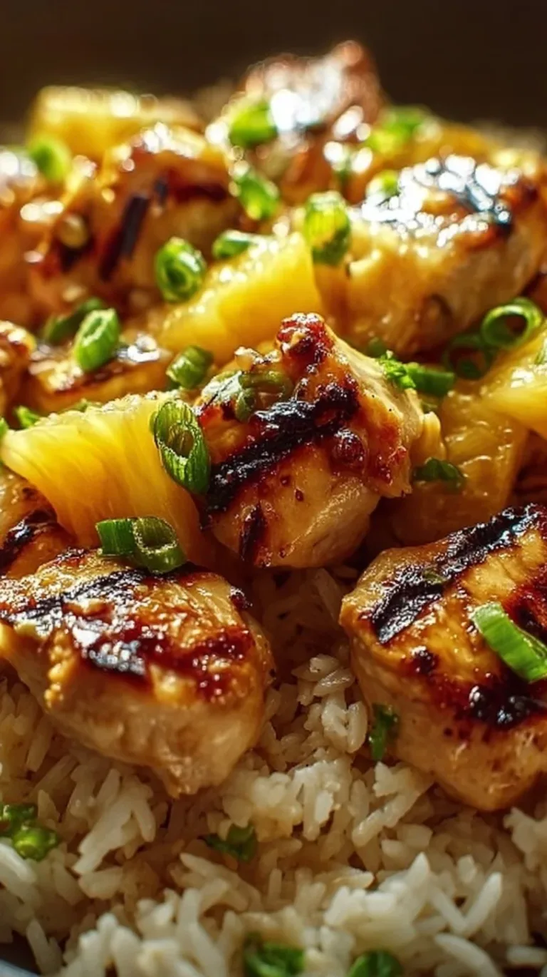Delicious Pineapple Chicken and Rice dish garnished with fresh herbs.