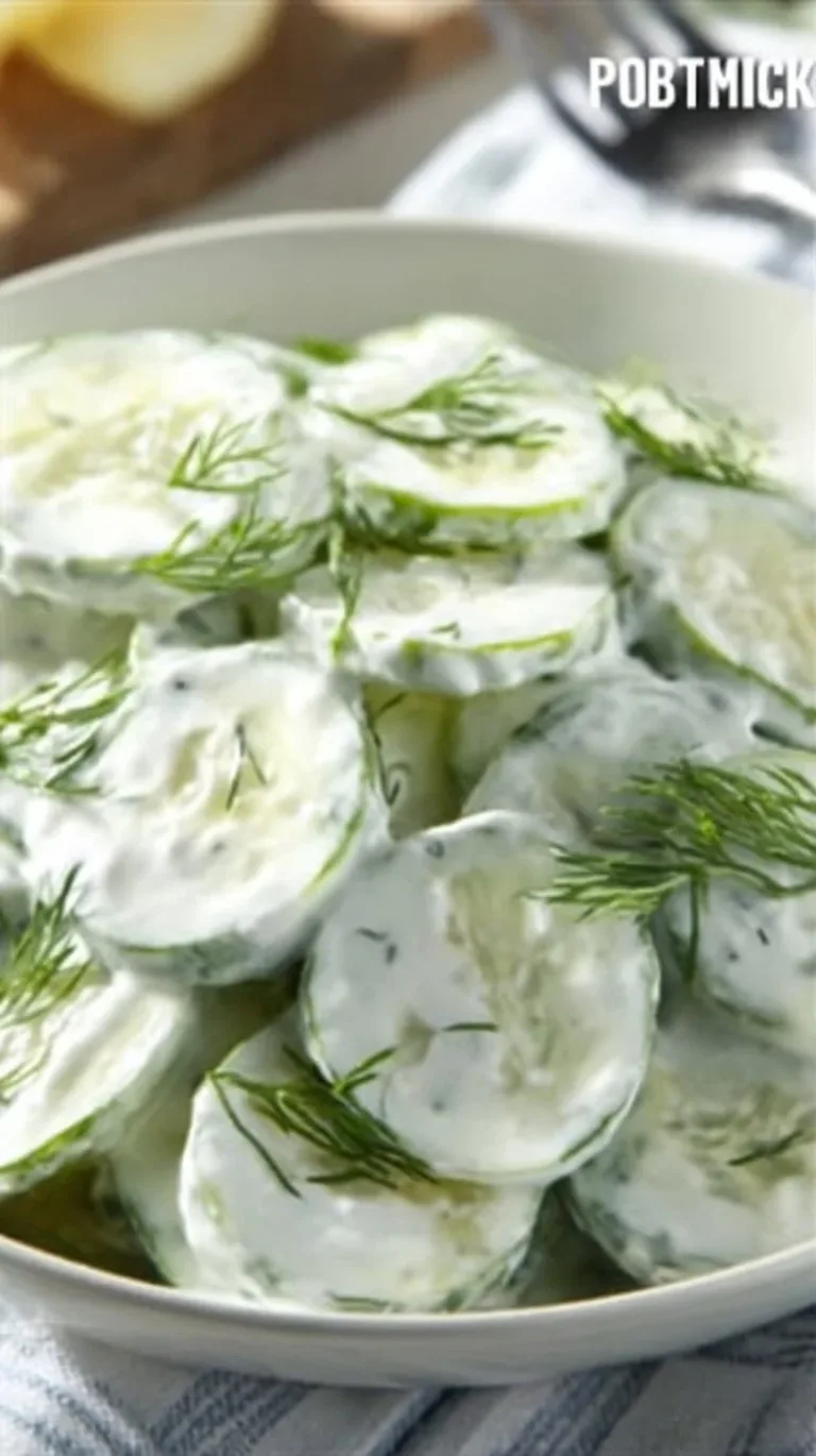 Fresh cucumber salad with dill and healthy ingredients served in a bowl.