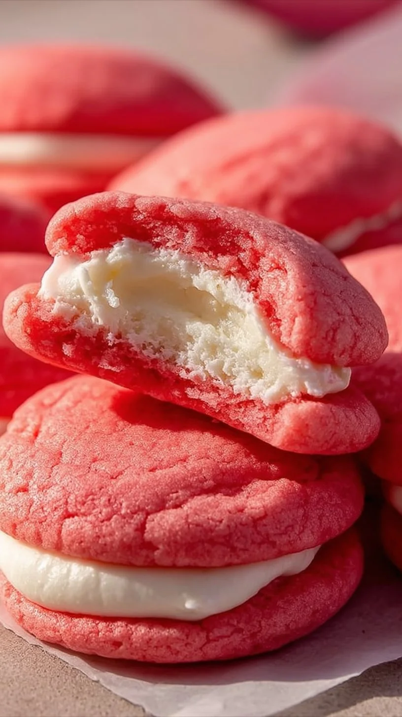 Delicious homemade Strawberry Cheesecake Cookies with fresh strawberries.