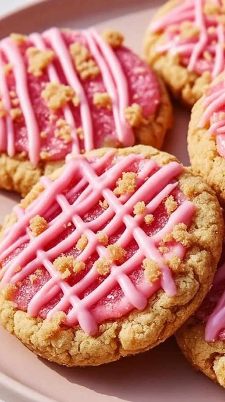 Freshly baked strawberry crunch cookies on a plate, ready to enjoy.