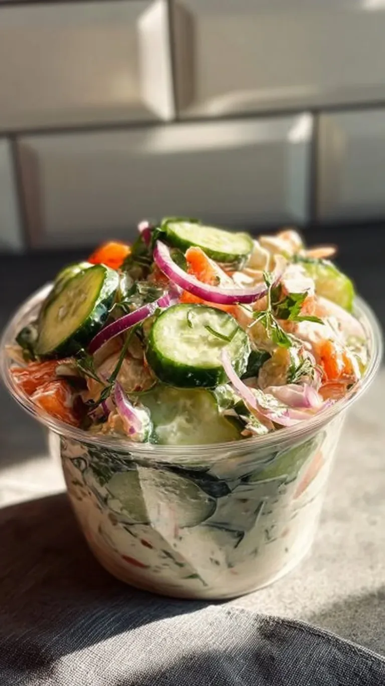 Creamy and refreshing cucumber sushi salad with avocado and sesame seeds