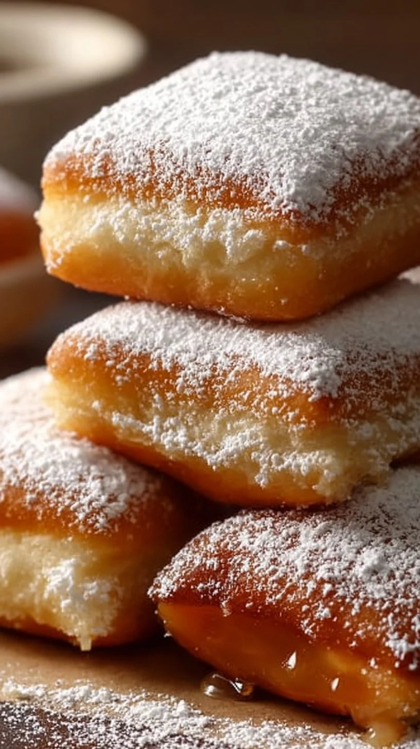 Delicious Vanilla French Fritters dusted with powdered sugar