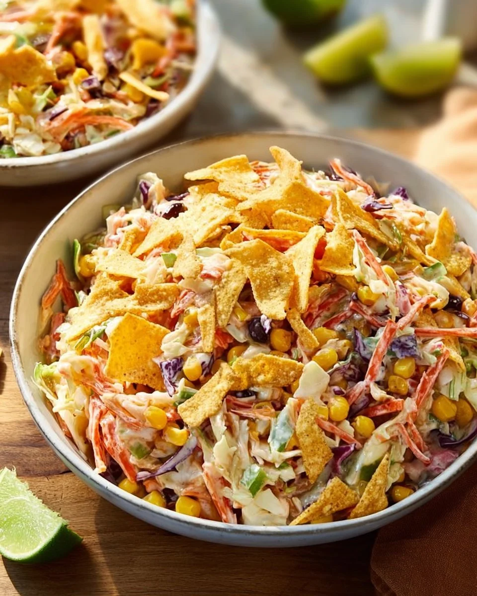 Flavor-packed coleslaw with vibrant vegetables and tangy dressing