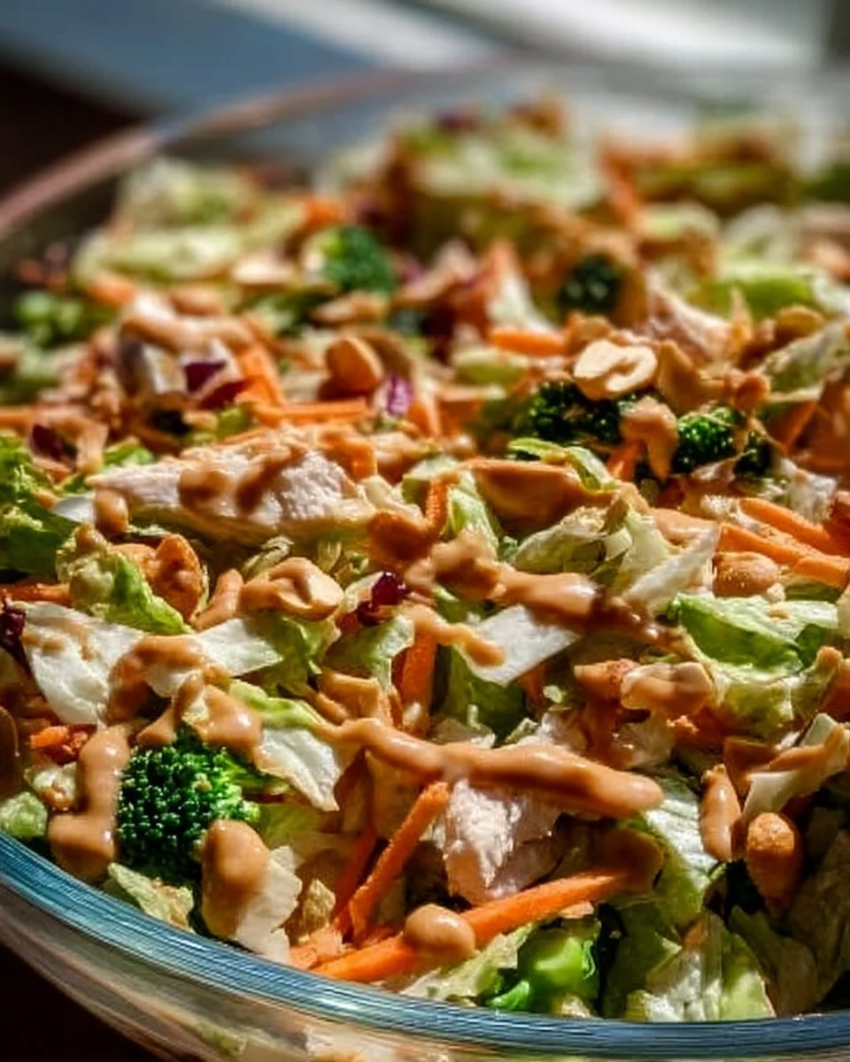 Delicious Chicken Cashew Crunch Salad with fresh vegetables and cashews