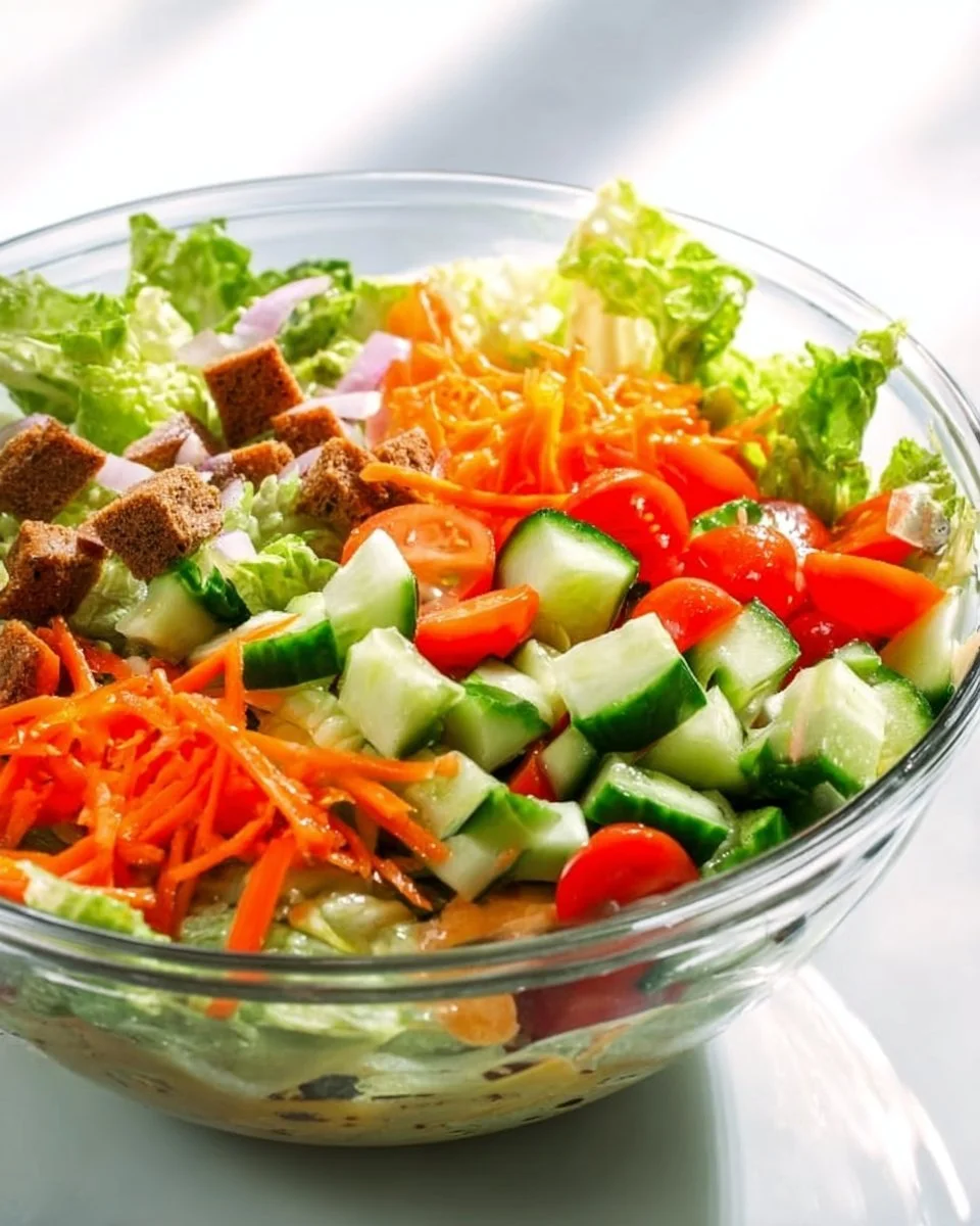 Classic house salad with fresh vegetables and dressing