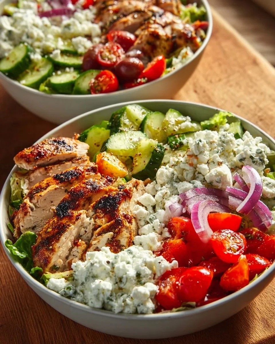 Delicious Greek Chicken Bowl with fresh vegetables and grains