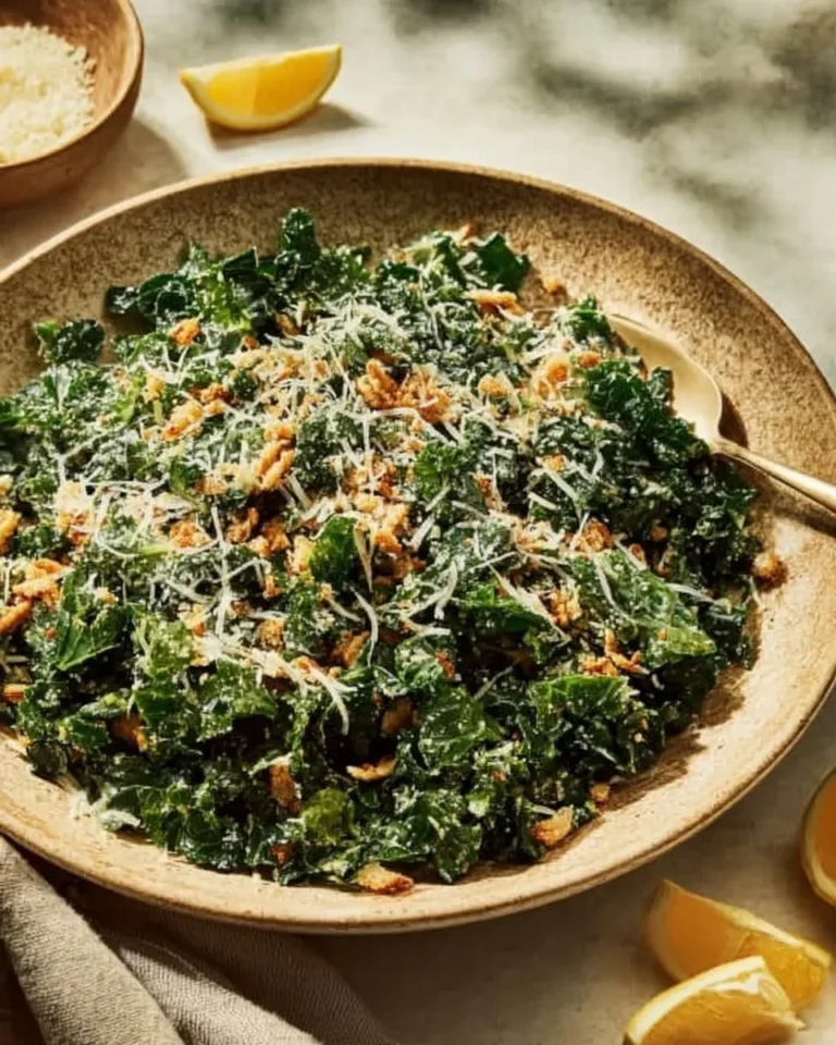 Fresh Lemon Parm Kale Salad with zesty dressing and Parmesan cheese