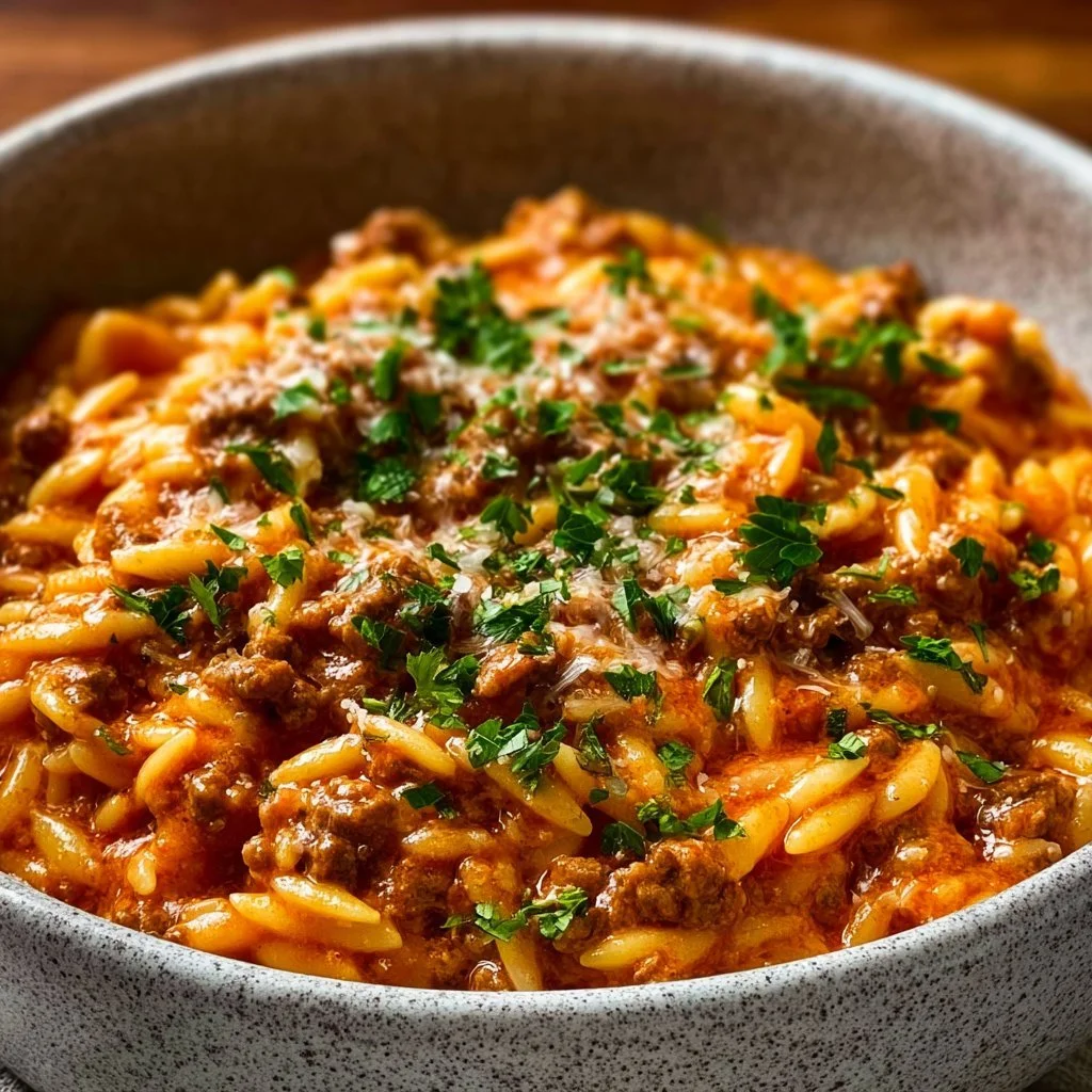 Beef Orzo with Tomato Cream Sauce Beef Orzo Beef Orzo with Tomato Cream Sauce