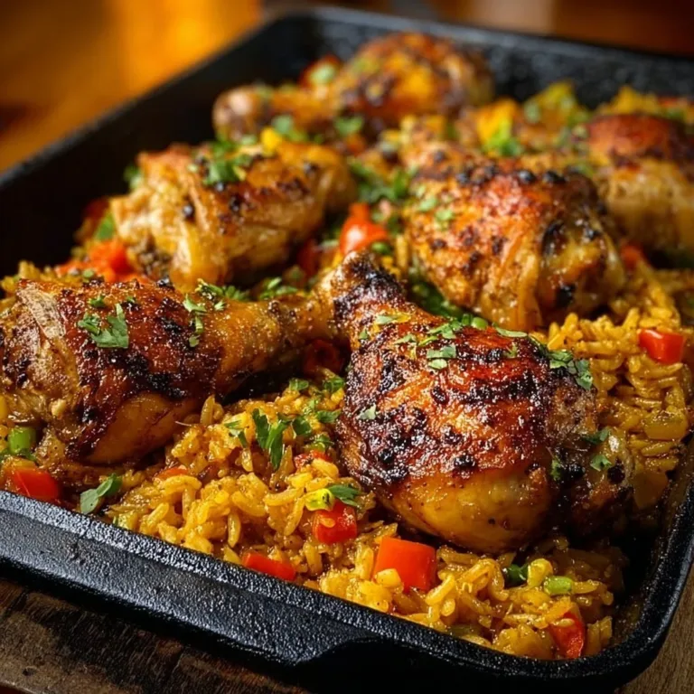 Delicious Caribbean Chicken served with flavorful rice.