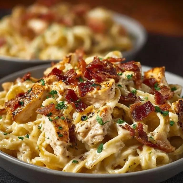 Creamy Chicken Bacon Ranch Pasta served in a bowl with fresh herbs