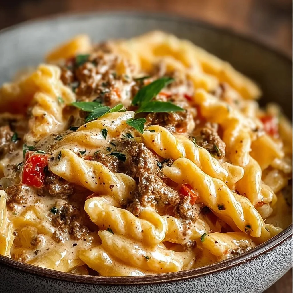 Creamy Rotel Pasta with Ground Beef