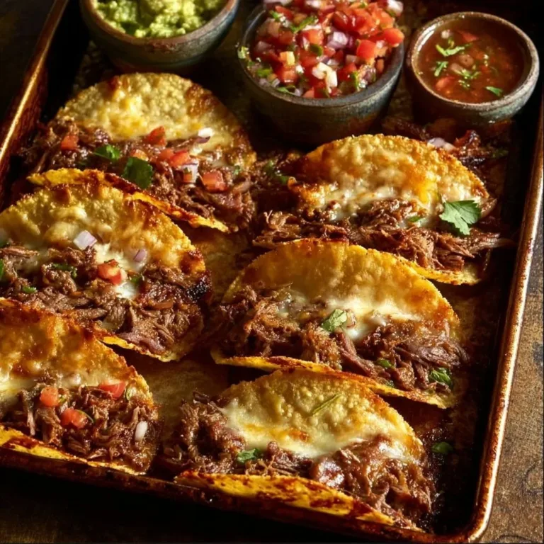 Crispy ground beef tacos topped with fresh vegetables and cheese