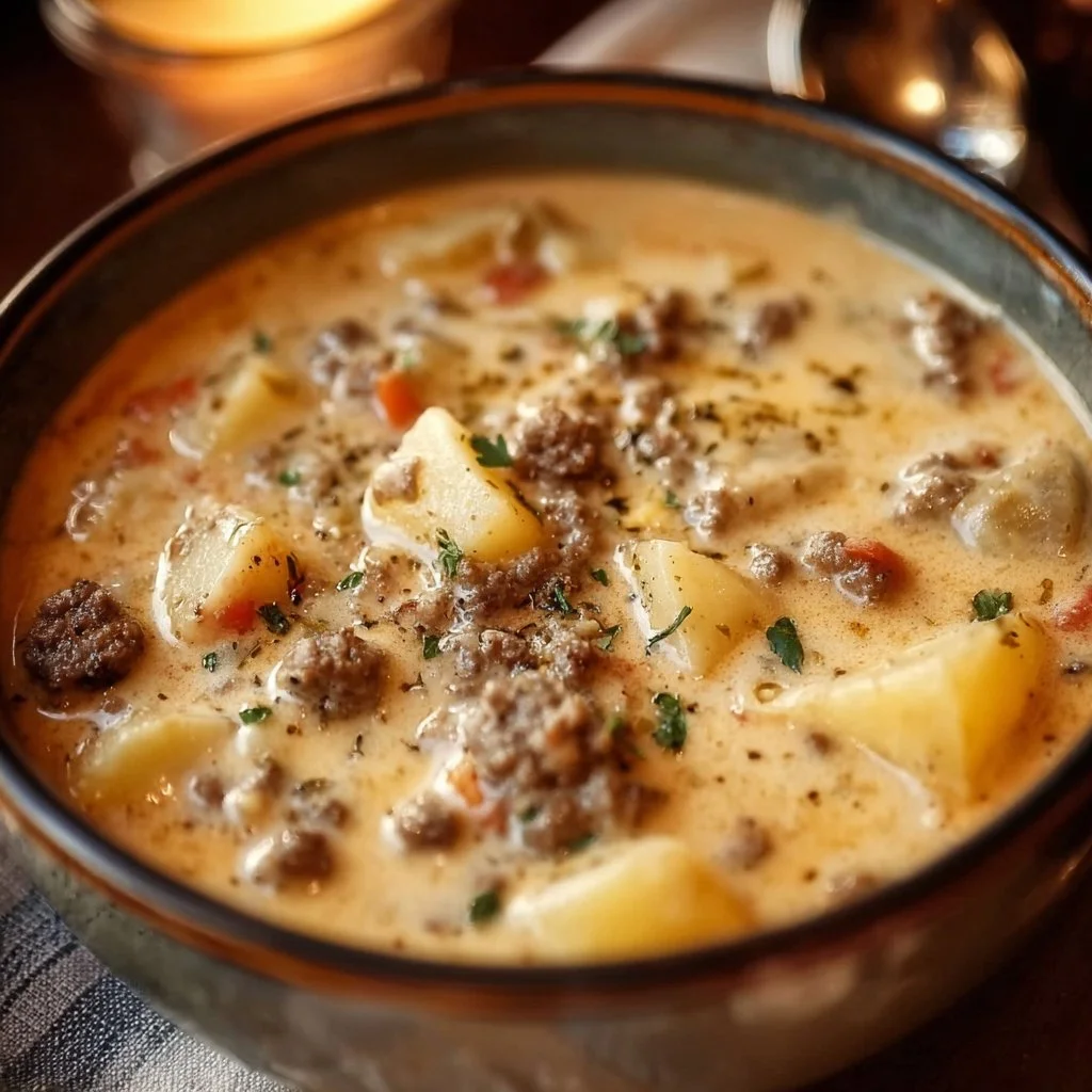 Crockpot Creamy Potato & Hamburger Soup