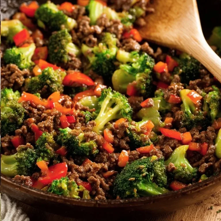 Ground Beef and Broccoli stir-fry dish served in a bowl