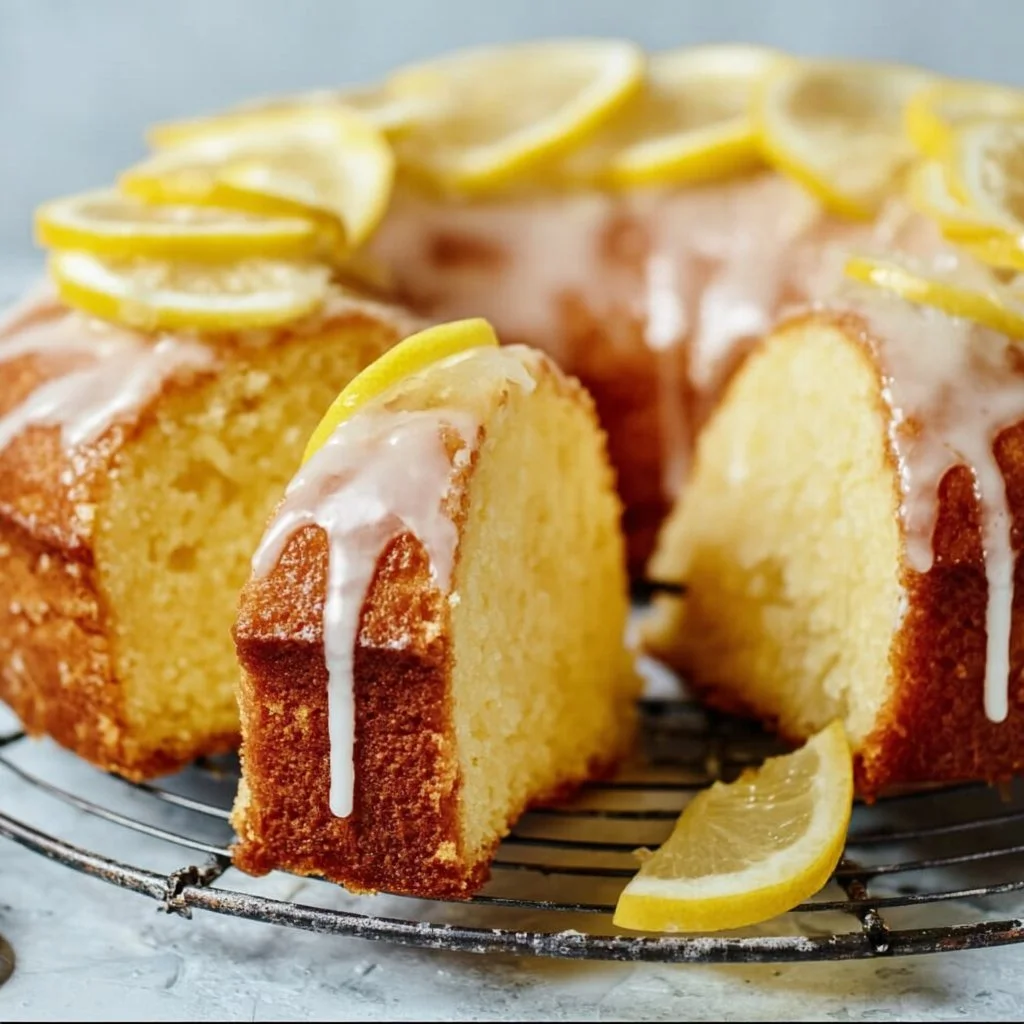 Delicious homemade sour cream lemon pound cake with a moist texture and citrus flavor.