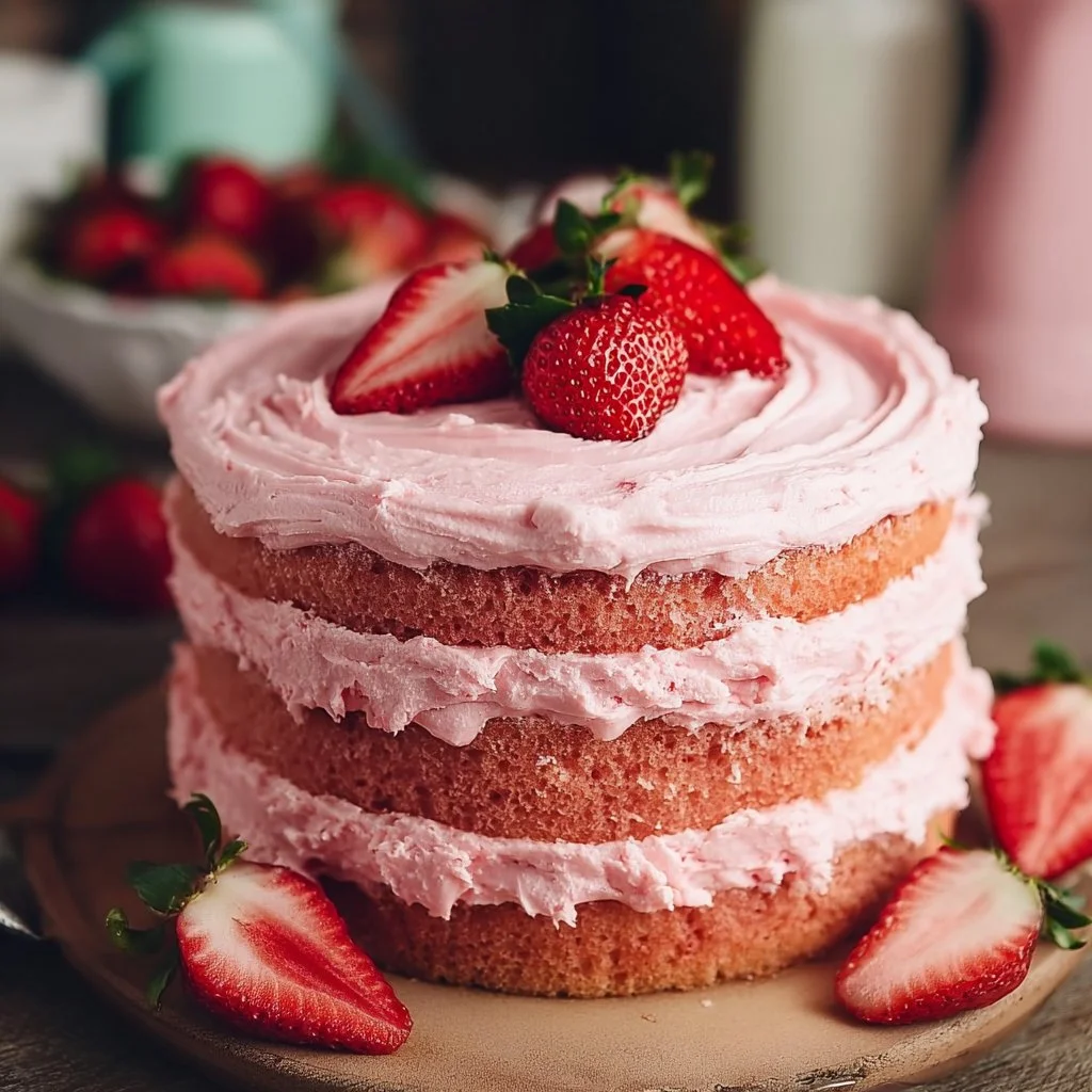 Homemade Strawberry Cake with Strawberry Frosting