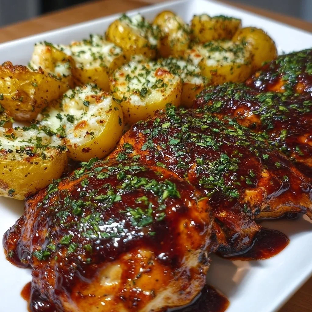 Honey BBQ Chicken with Garlic Parmesan Potatoes Honey BBQ Chicken Honey BBQ Chicken with Garlic Parmesan Potatoes