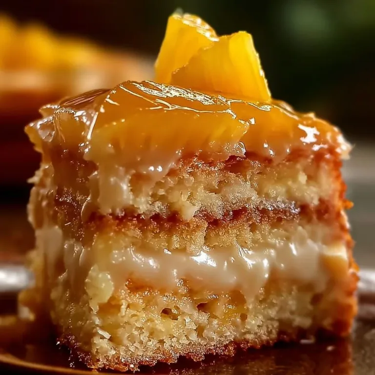 Delicious Juicy Pineapple Heaven Cake topped with fresh pineapple slices