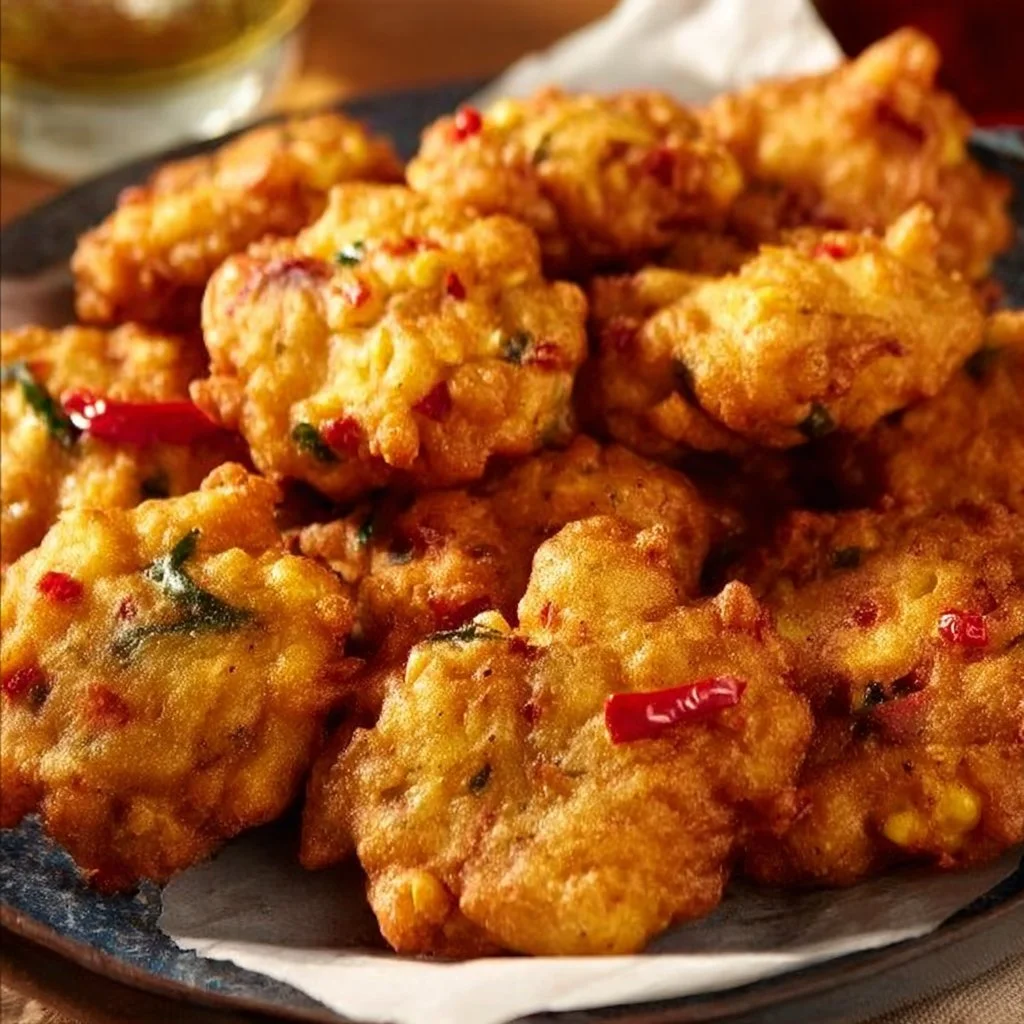 Delicious Mardi Gras Cornbread Fritters served with dipping sauce