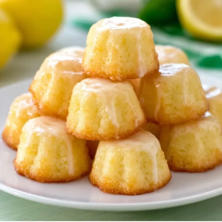 Mini lemon drop cakes topped with fresh lemon zest and icing.