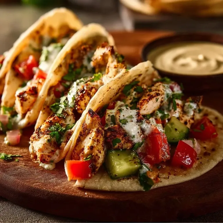 Delicious Mediterranean chicken tacos served on a plate with fresh toppings