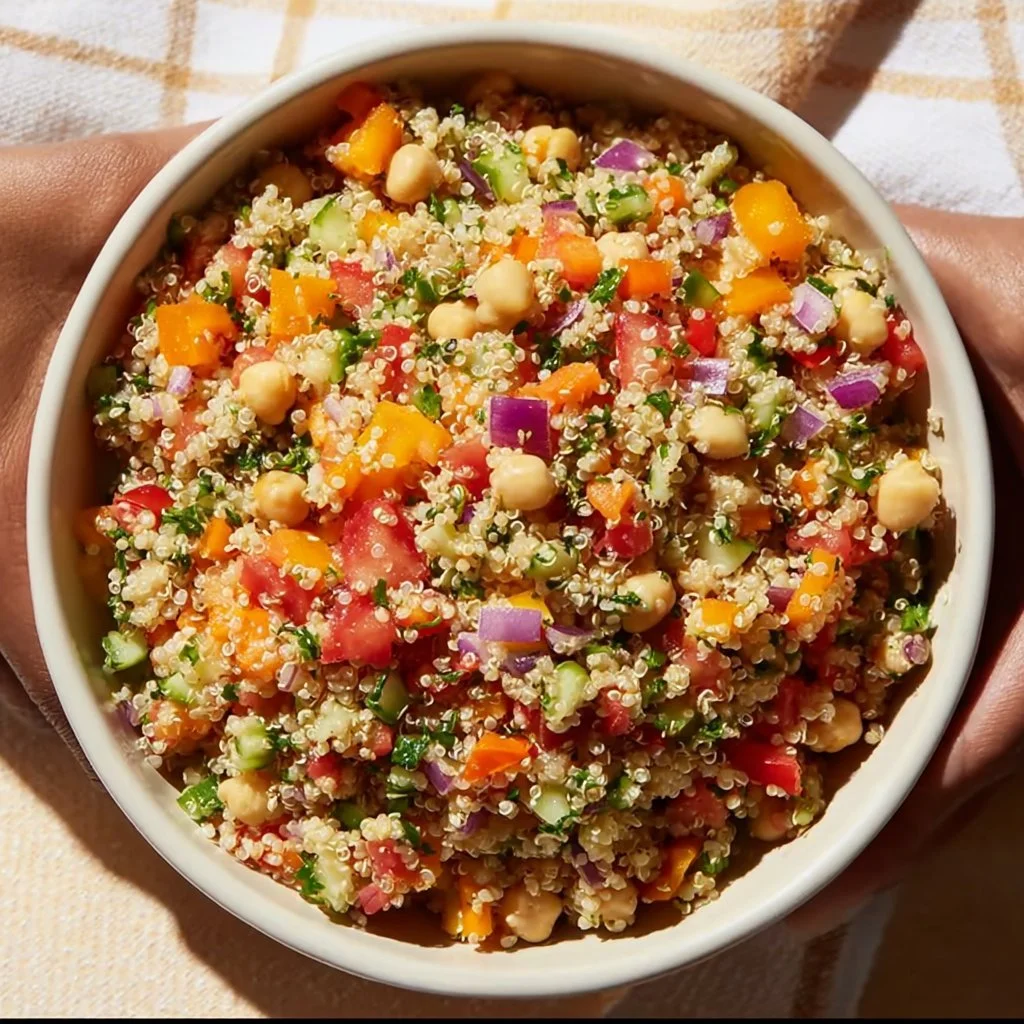 Quinoa Chickpea Salad quinoa chickpea Colorful Quinoa Chickpea Salad with fresh vegetables and herbs