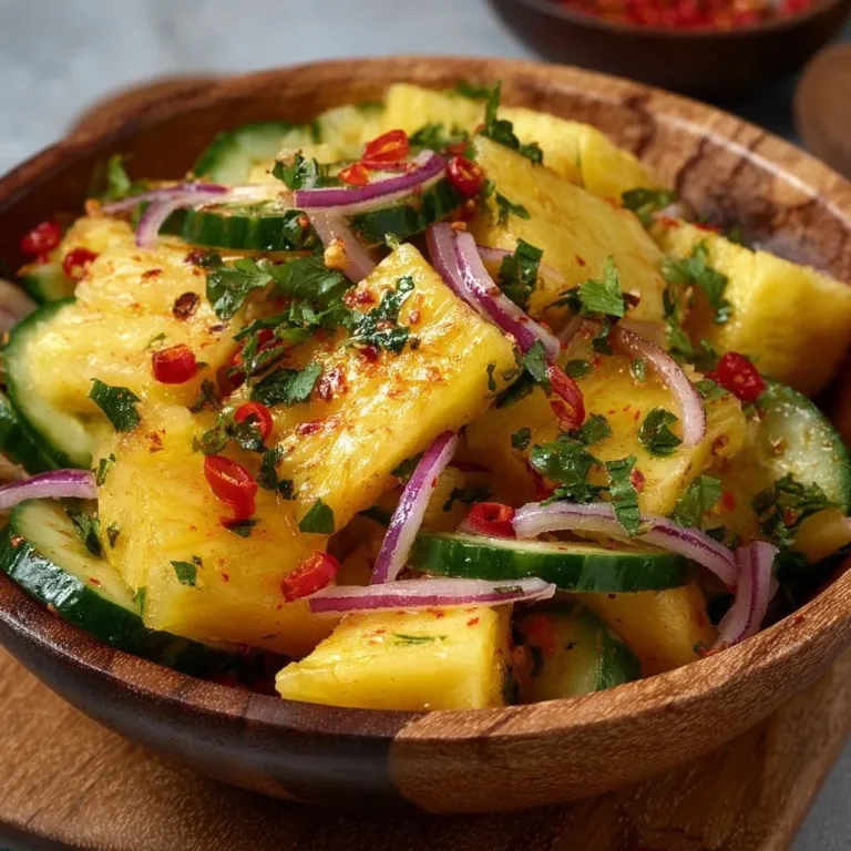 Refreshing pineapple salad with fresh fruits and mint leaves.