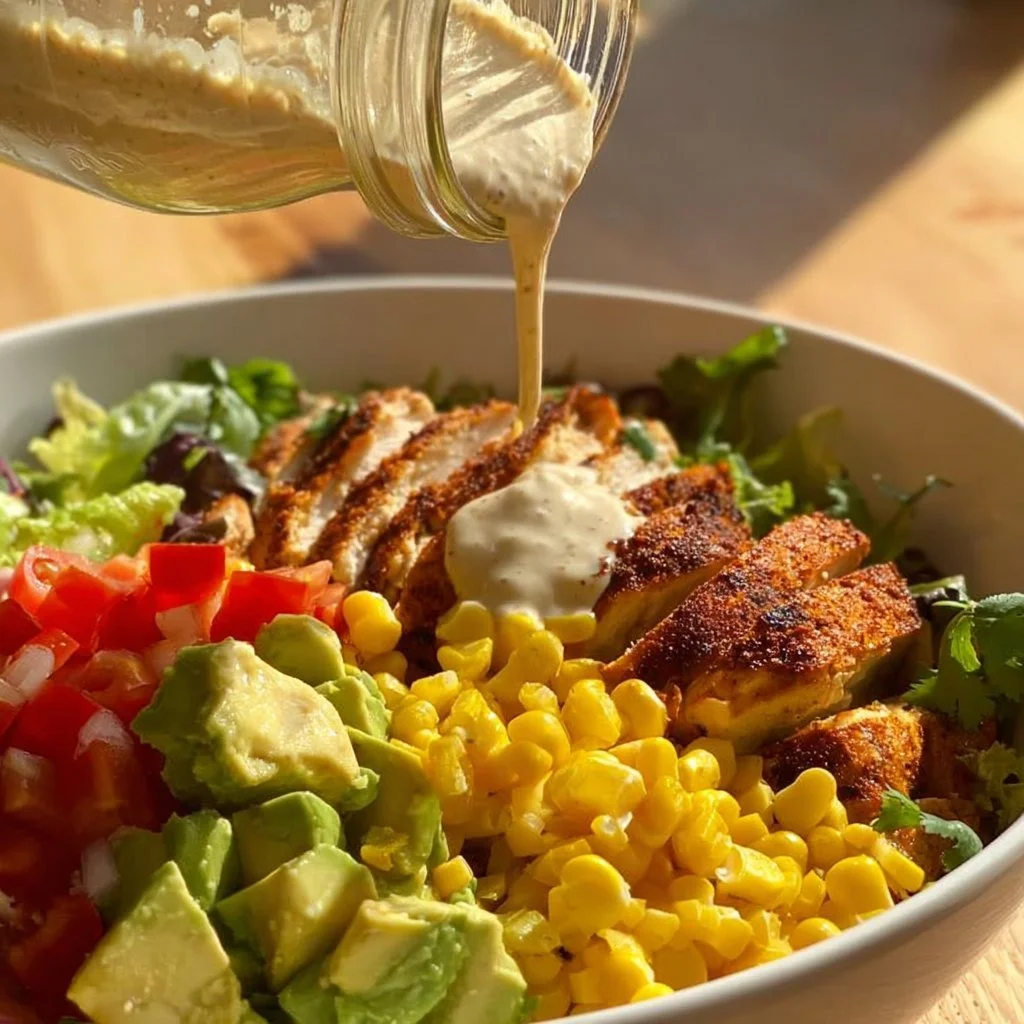 A colorful Santa Fe Salad filled with fresh vegetables and Southwestern spices.