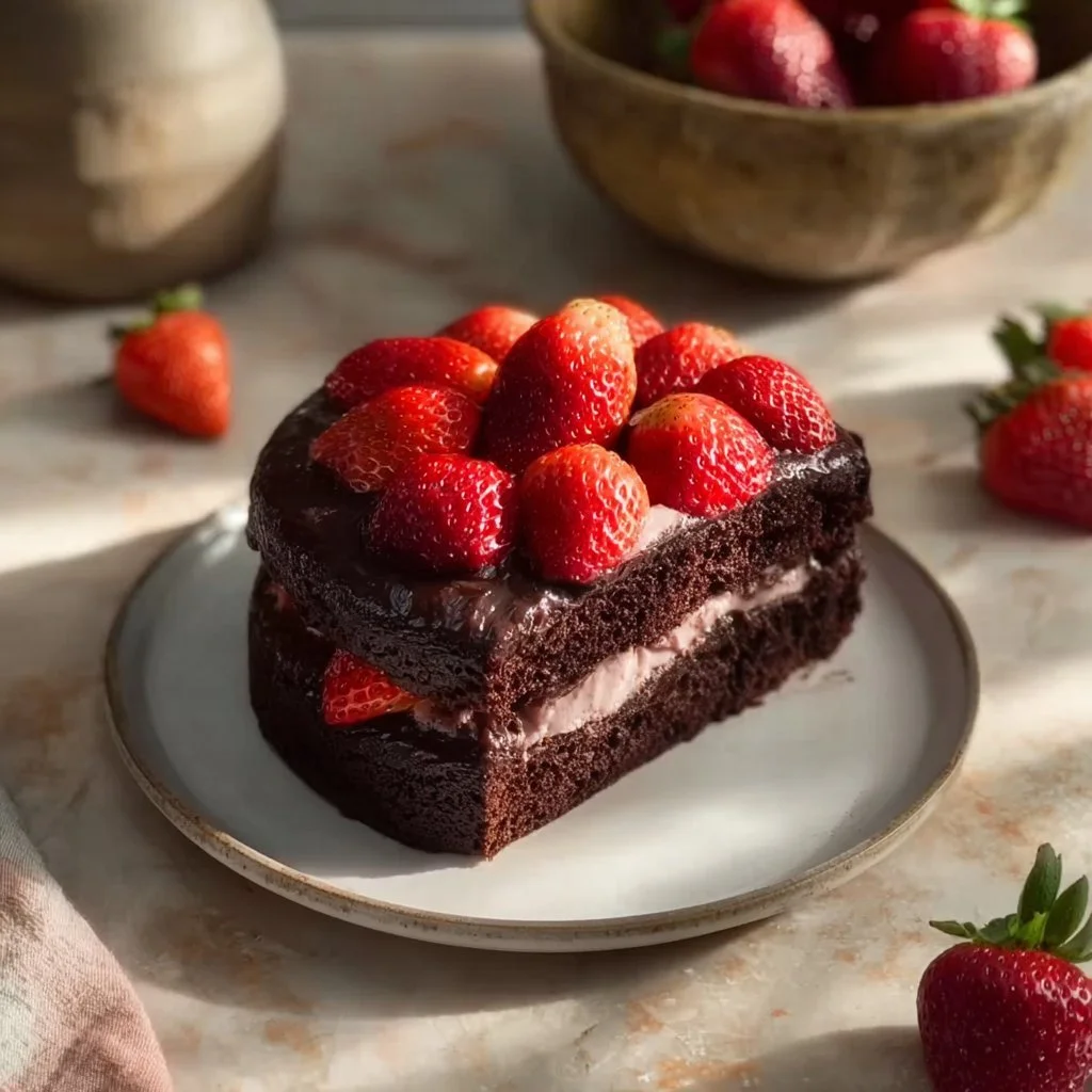Strawberry Chocolate Cake Strawberry Chocolate Cake Deliciously decorated Strawberry Chocolate Cake with fresh strawberries and chocolate frosting.