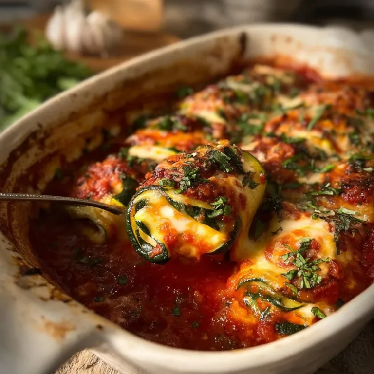 Plate of Zucchini Rollatini filled with ricotta and marinara sauce