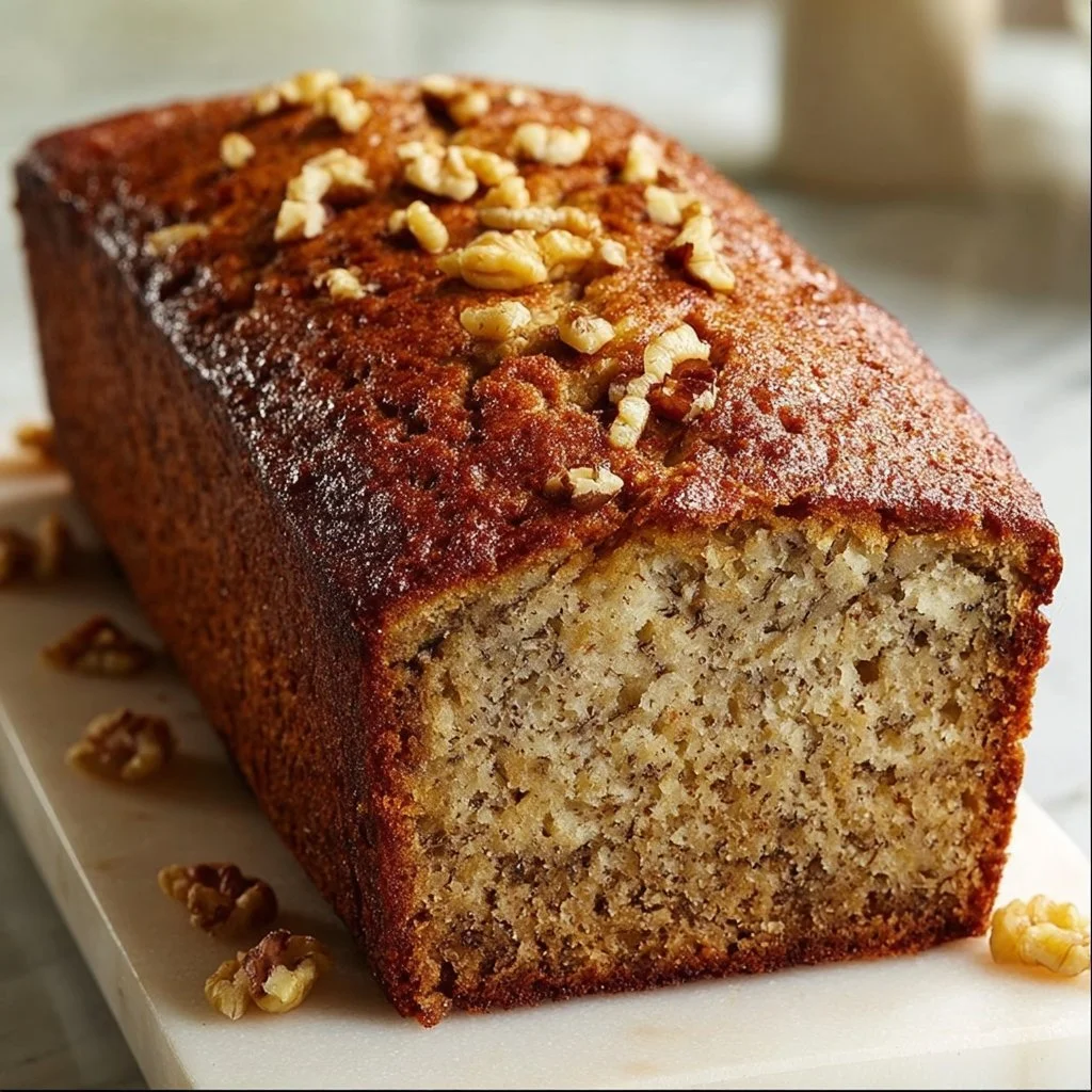 Delicious banana bread made with oil, showcasing its moist texture and golden brown crust.