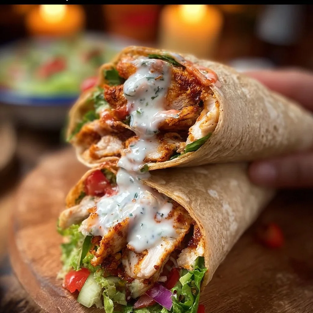Chicken Wrap with Spicy Yogurt Sauce & Salad