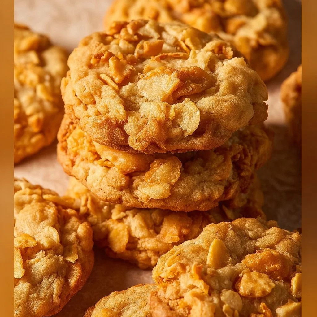 Freshly baked Cornflake Cookies on a cooling rack
