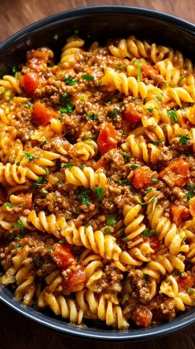 Crockpot Taco Pasta in a bowl garnished with cheese and cilantro