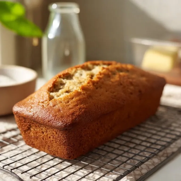 Homemade easy banana bread fresh from the oven with ripe bananas.