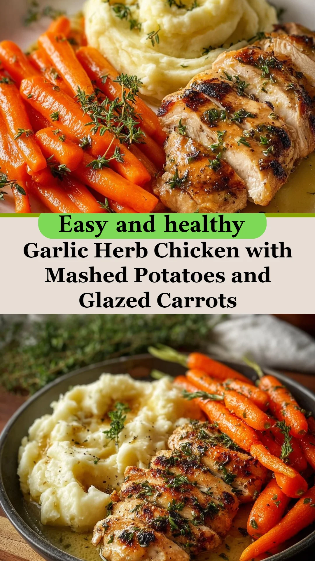 Garlic Herb Chicken with Mashed Potatoes and Glazed Carrots