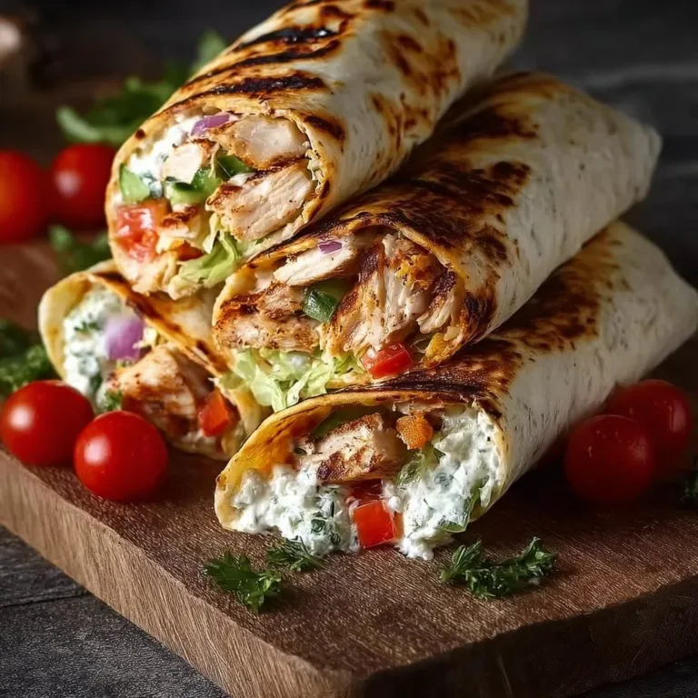 Greek Chicken Wraps with Tzatziki sauce and fresh vegetables
