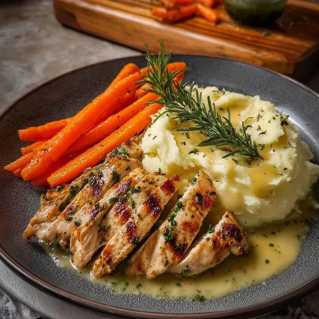 Herb Chicken with Creamy Mashed Potatoes & Glazed Carrots