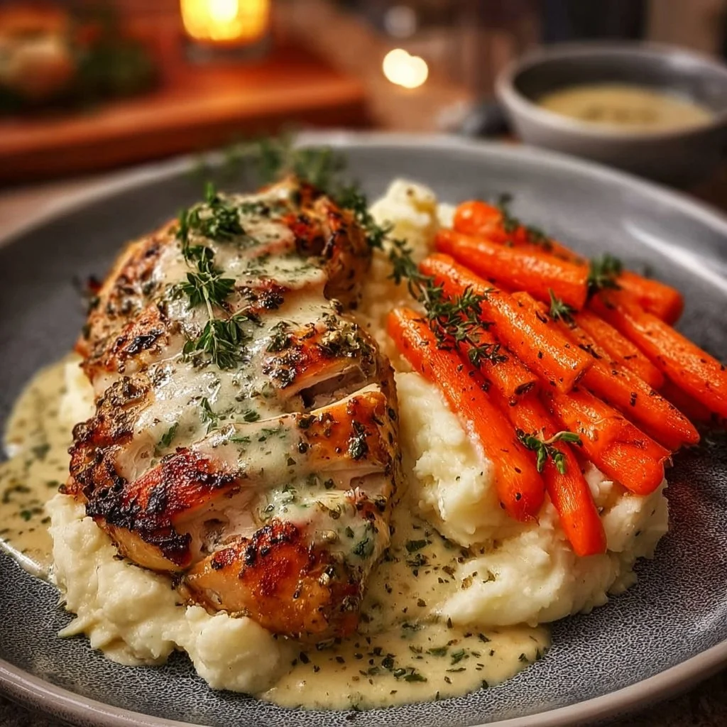 Herb Chicken with Creamy Mashed Potatoes & Glazed Carrots