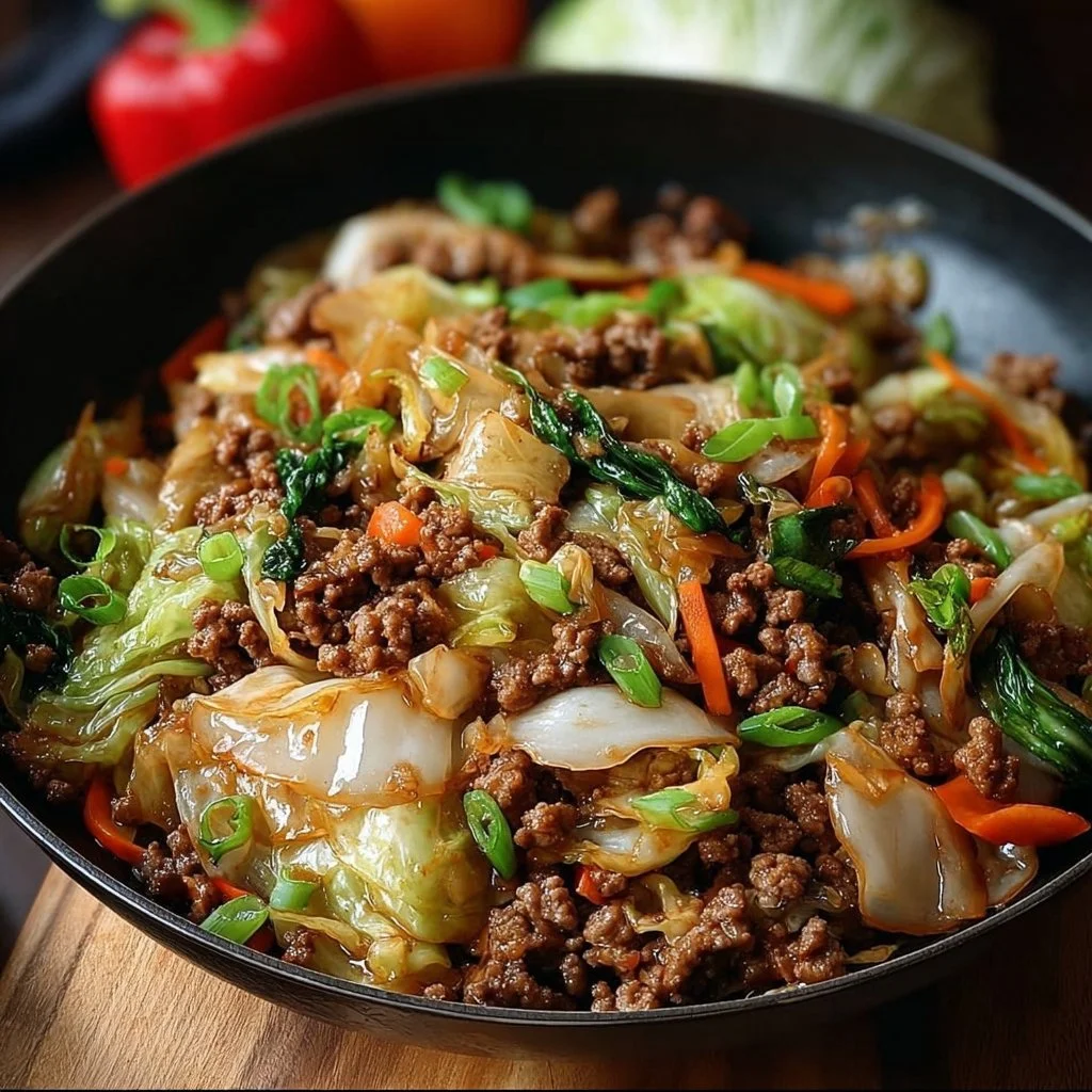 Savory Chinese Ground Beef and Cabbage Stir Fry